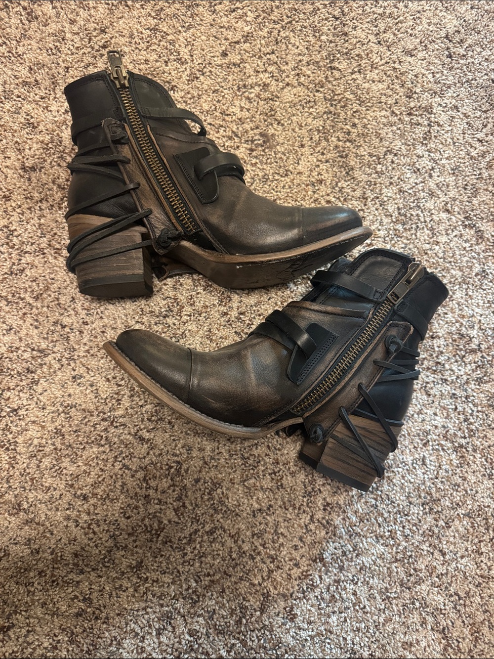 Freebird by Steven Black Leather Ankle Booties with Wrapped Strap & Side Zipper